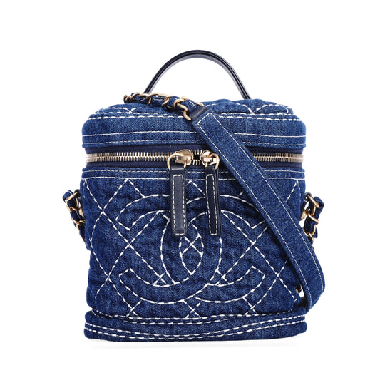 Pre-Owned Chanel Vanity Blue Quilted Denim Shoulder Bag 71982086 L