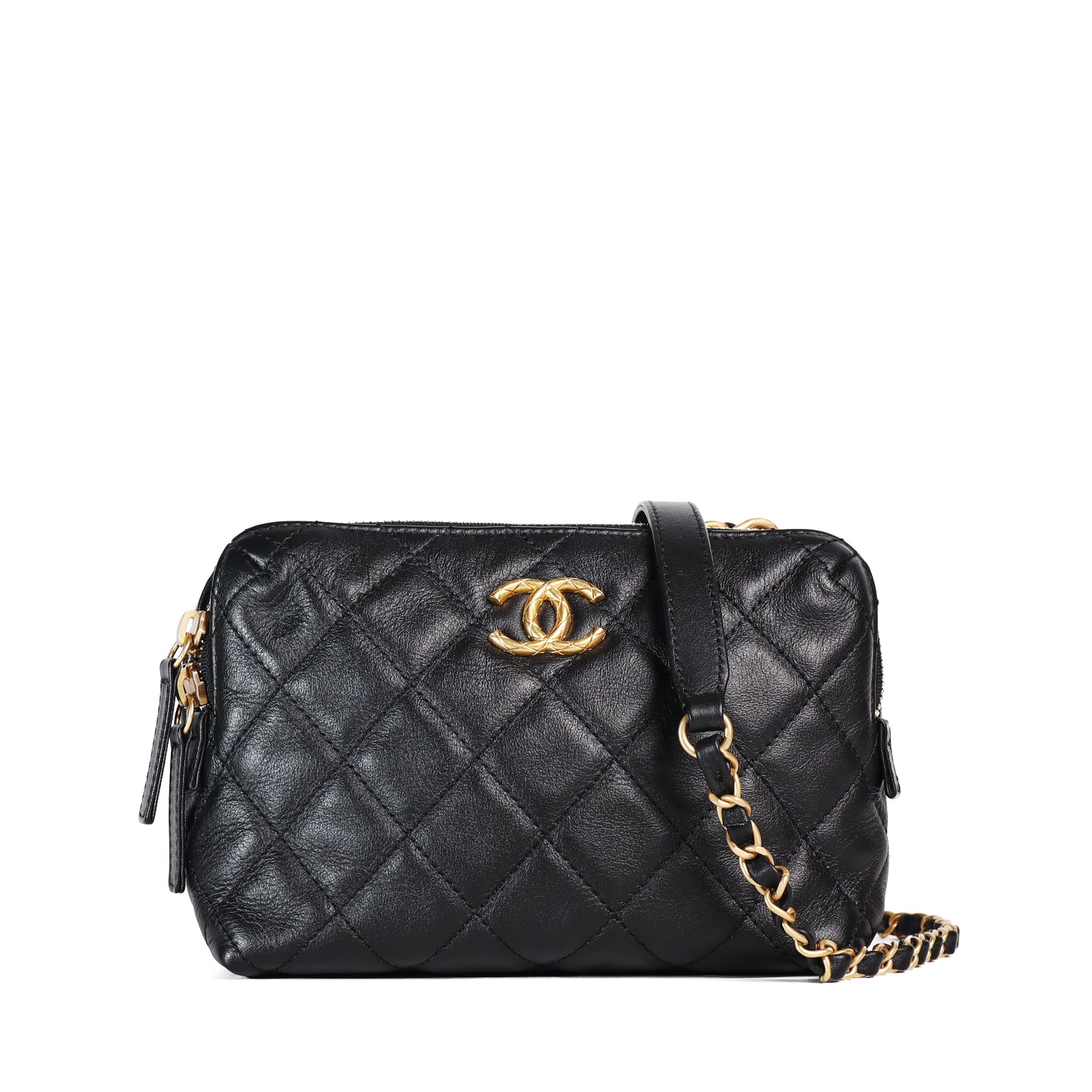 Pre-Owned Chanel Bowling  Black Calfskin Leather Crossbody Bag 72606561L