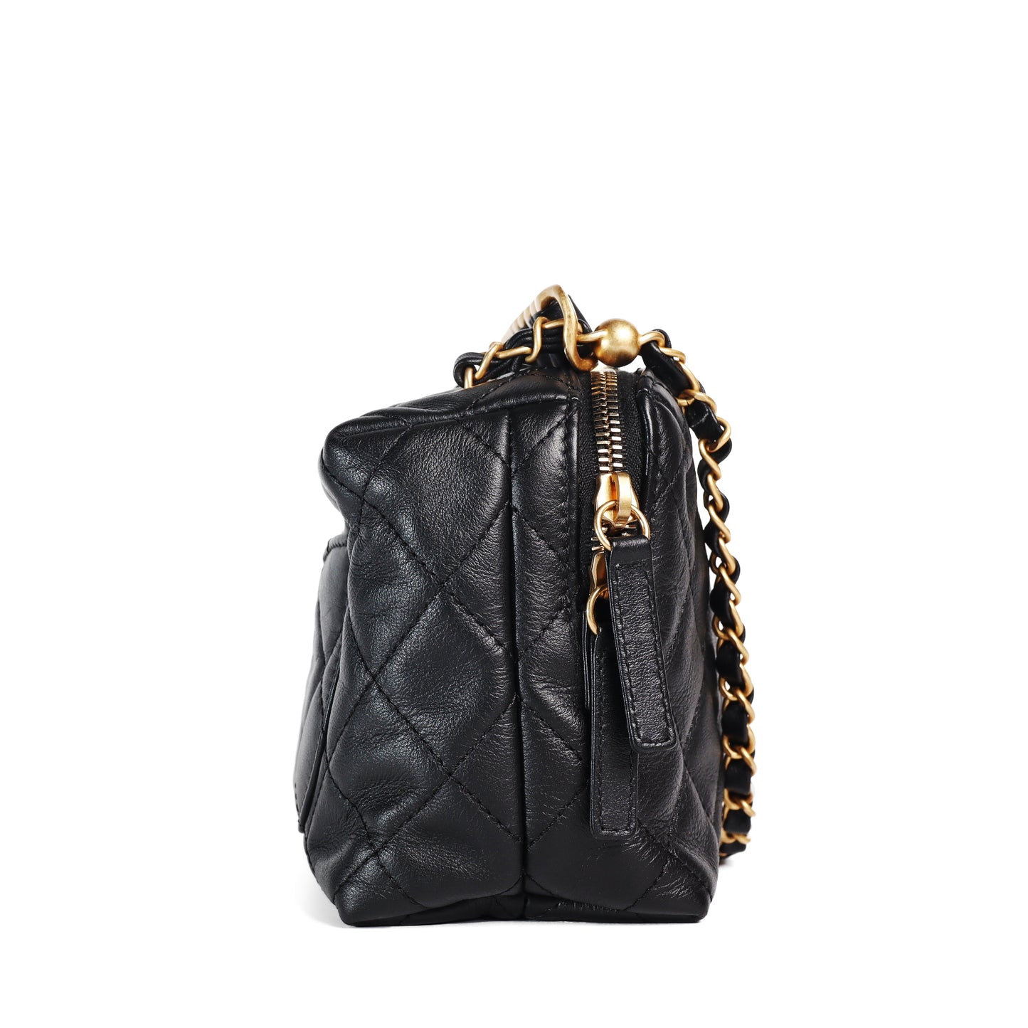 Pre-Owned Chanel Bowling  Black Calfskin Leather Crossbody Bag 72606561L