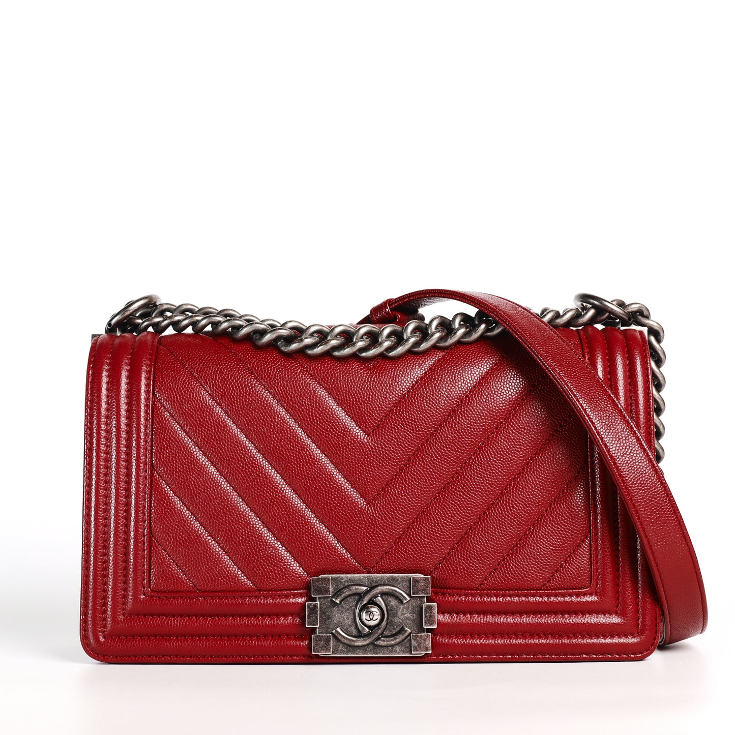 Pre-owned CHANEL calfskin Crossbody Bags Leboy chain shoulder bag red leather 73730134