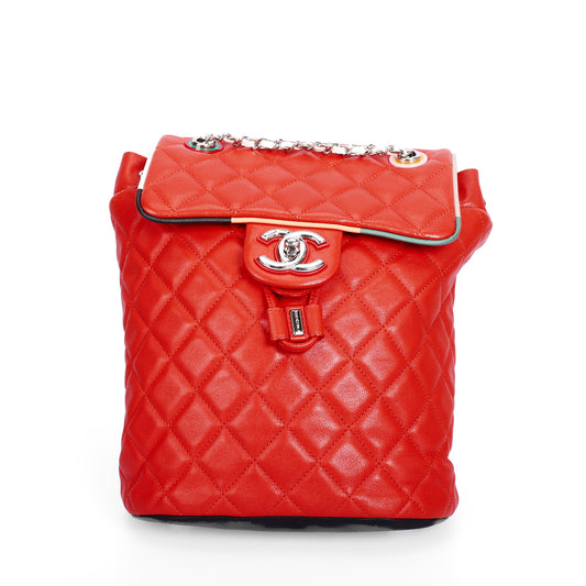 Pre-Owned Chanel Urban Spirit  Small Size Orange Lambskin Quilted Backpack 75983549 L