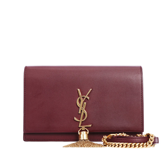 Pre-Owned Saint Laurent Kate Monogram Burgundy Calfskin Leather Wallet on Chain 76131252