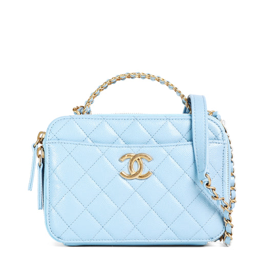 Pre-Owned Chanel Vanity Case Light Blue Calfskin Crossbody Bag 76473583 L