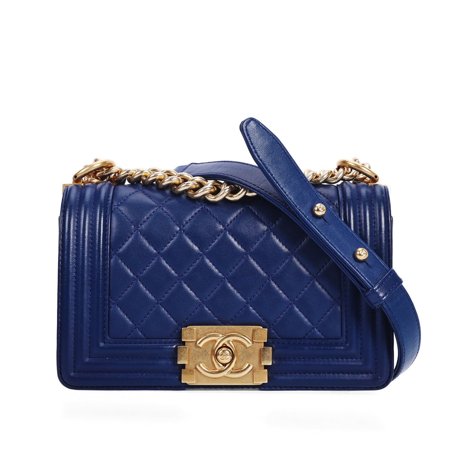 Pre-Owned Chanel Le Boy Small Blue Calfskin Shoulder Bag 76541982