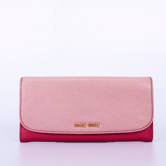 Pre-Owned Miu Miu Two-Tone Pink Calfskin Long Flap Wallet 77495357