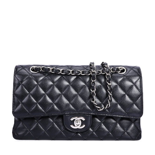 Pre-Owned Chanel Classic Double Flap Black Calfskin Leather Chain Shoulder Bag 79258893