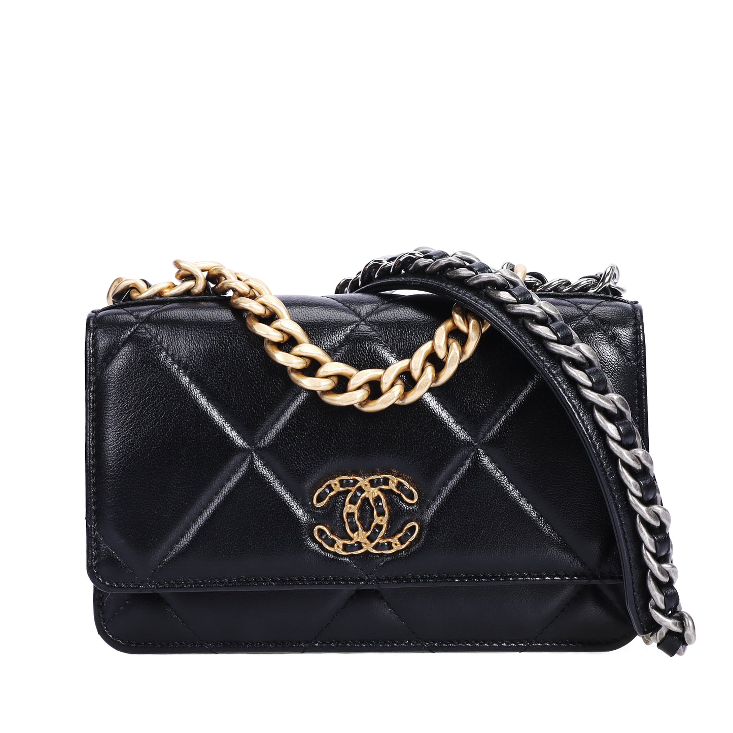 Pre-Owned Chanel 19 Black Lambskin Leather Wallet on Chain 79757415 L