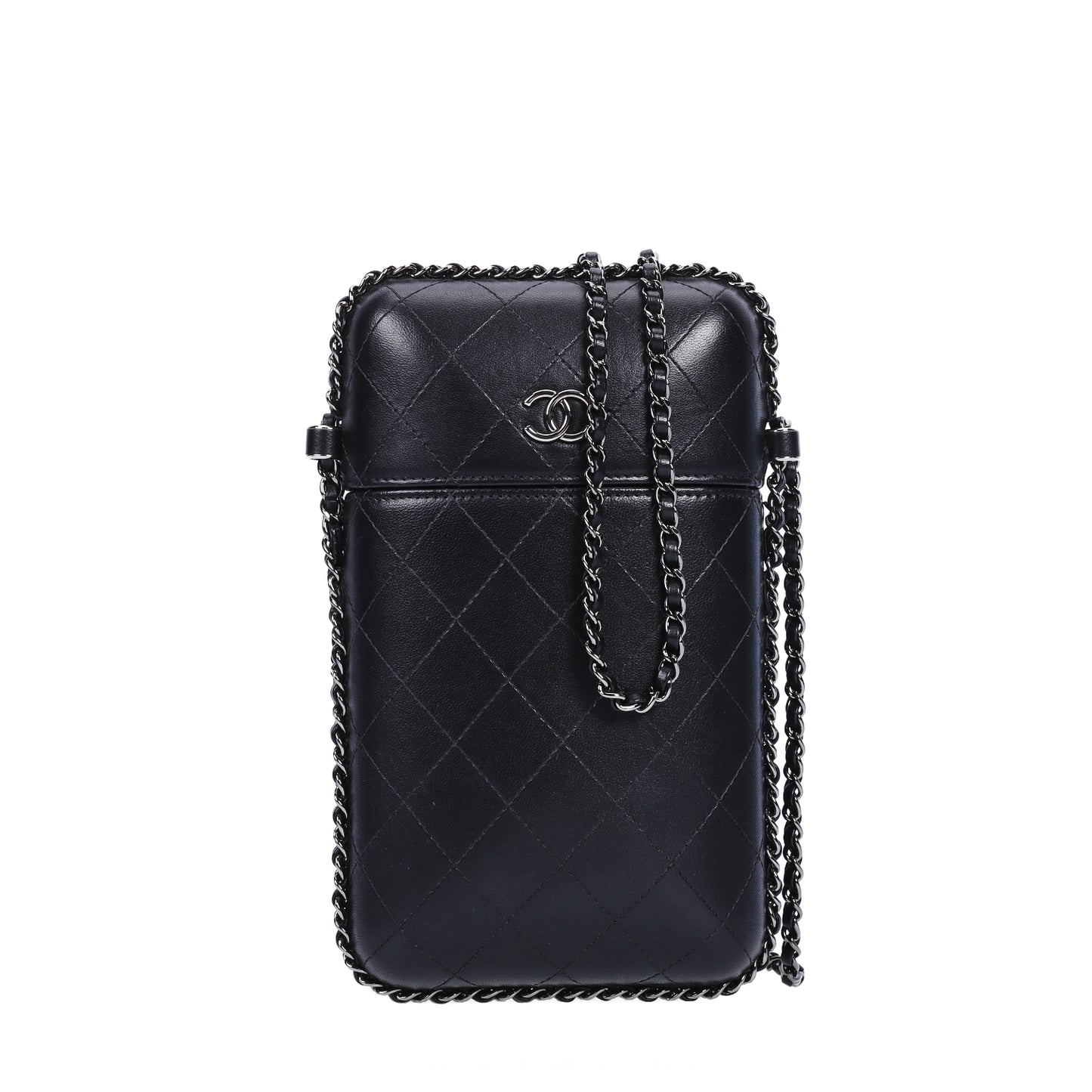 Pre-Owned Chanel Quilted Black Calfskin Leather Chain Phone Bag  80364232