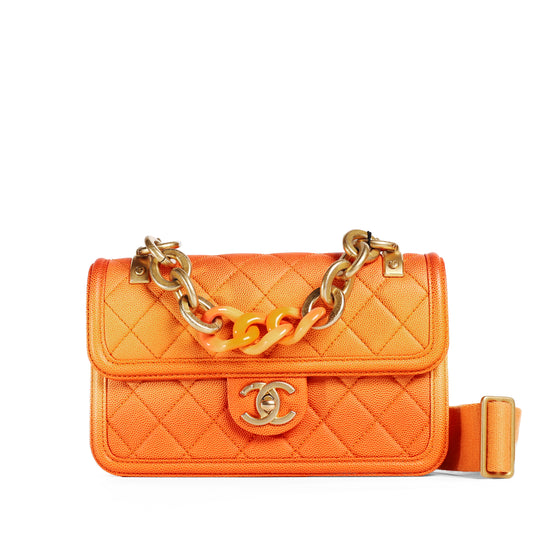 Pre-Owned Chanel Sunset On The Sea Orange Calfskin Shoulder Bag 82669850 L