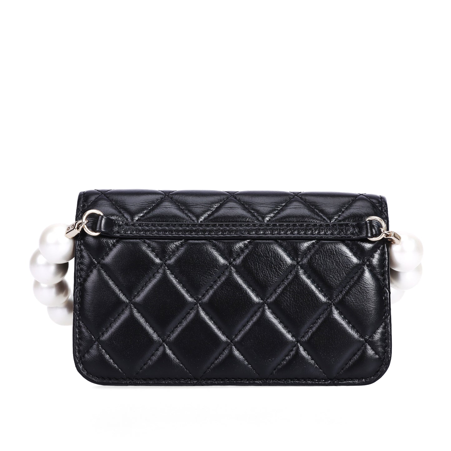 Pre-Owned Chanel Classic Quilted Pearl Handle Black Lambskin Leather  Wallet on Chain  85862214