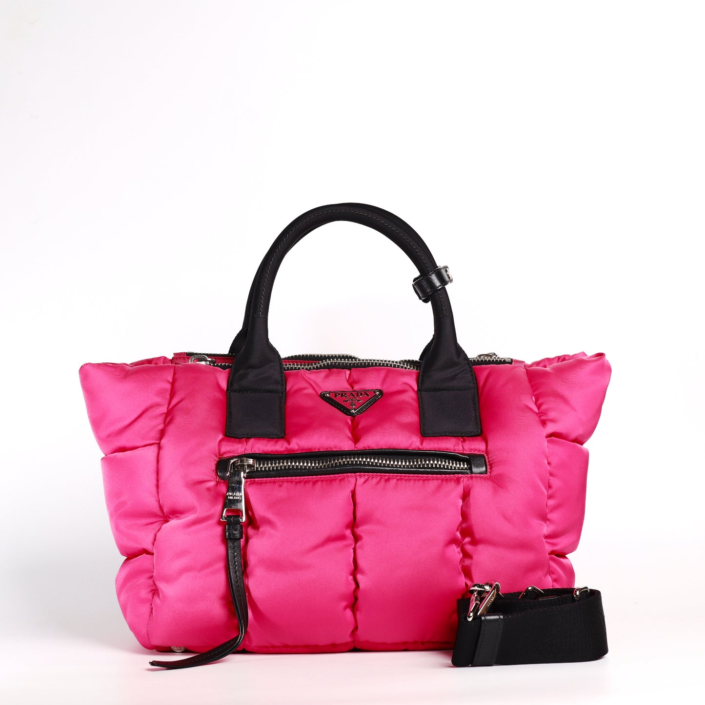 Pre-Owned Prada Tessuto Bomber Fuchsia Nylon Shoulder Bag 85866933 L
