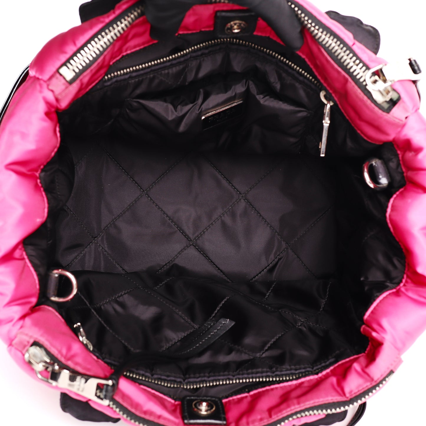 Pre-Owned Prada Tessuto Bomber Fuchsia Nylon Shoulder Bag 85866933 L