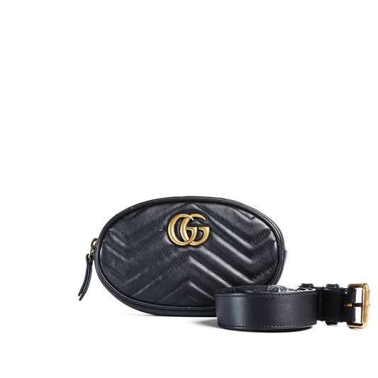 Pre‑Owned Gucci Marmont Black Matelassé GG Calfskin Belt Bag 86311781