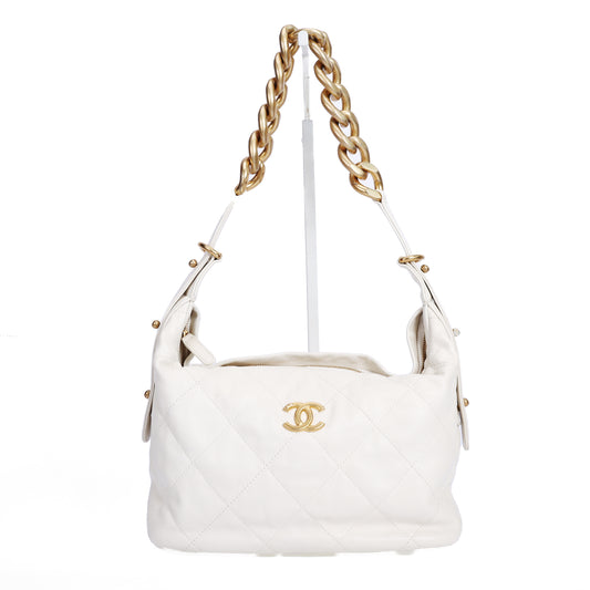 Pre-Owned Chanel White Calfskin Shoulder Bag 86581259