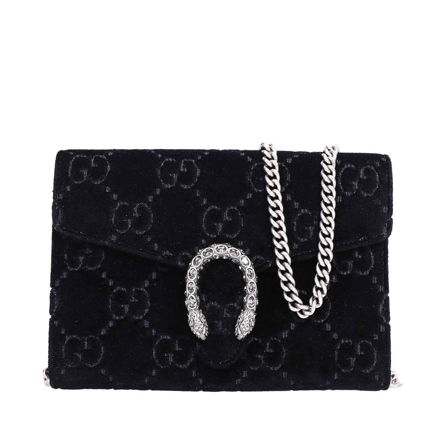 Pre-Owned Gucci Dionysus WOC Black Velvet Wallet on Chain 87074399L