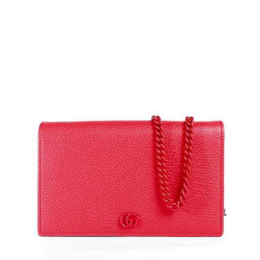 Pre‑Owned Gucci Magenta  Matelassé GG Calfskin Wallet on Chain 88744076