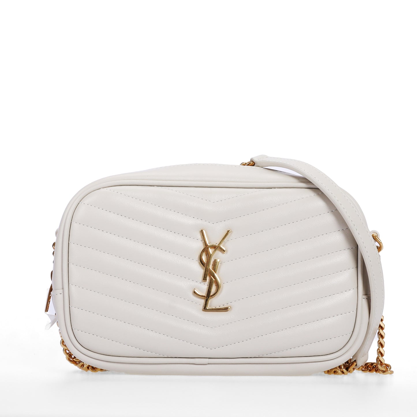 Pre-Owned Saint Laurent Lou White Chevron-Quilted Calfskin Leather Crossbody Bag 91727404
