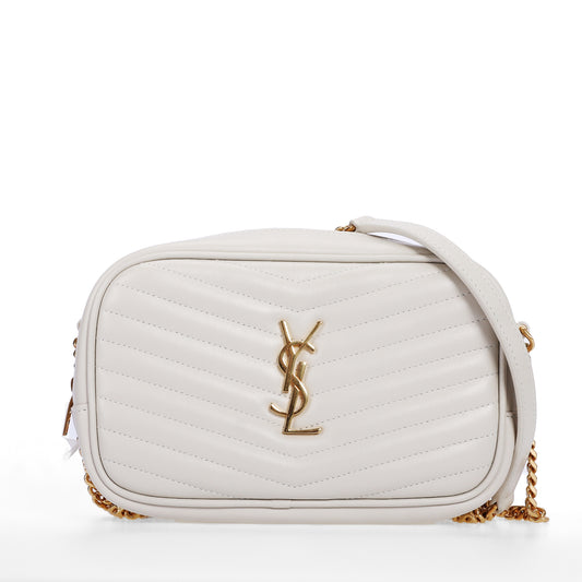 Pre-Owned Saint Laurent Lou White Chevron-Quilted Calfskin Leather Crossbody Bag 91727404