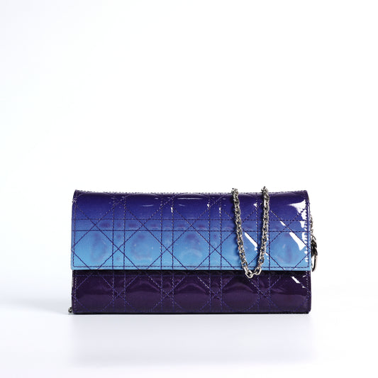 Pre-Owned Dior Purple to Blue Gradient Calfskin Wallet on Chain 92226211