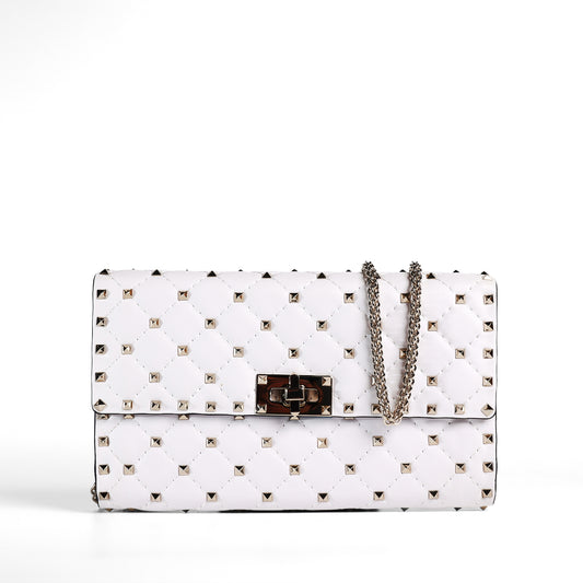 Pre-Owned Valentino Rockstud Spike  White calfskin Wallet on Chain 92347410
