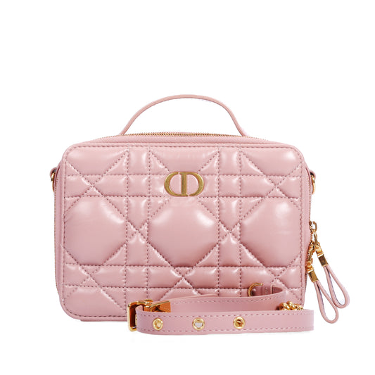 Pre-Owned Christian Dior Caro Box Pink Calfskin Crossbody Bag 92683634