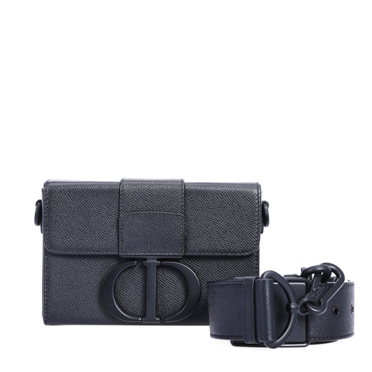 Pre-Owned Dior Montaigne Black Grained Calfskin Crossbody Bag 93211120