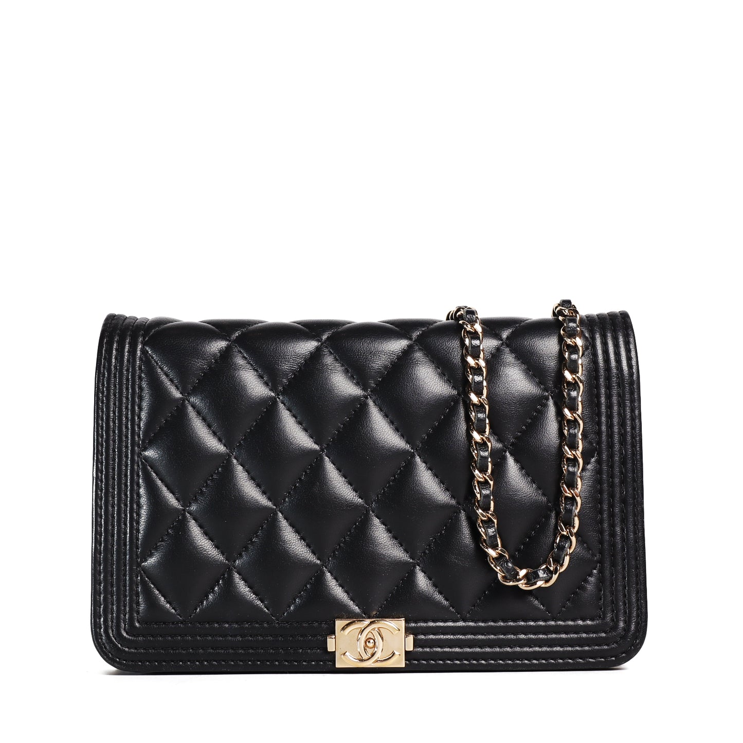 Pre-Owned Chanel Boy Black Lambskin Wallet on Chain 94594327