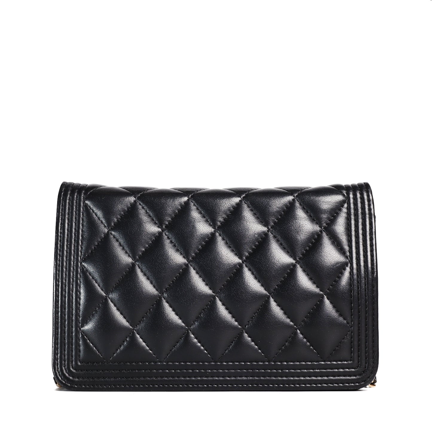 Pre-Owned Chanel Boy Black Lambskin Wallet on Chain 94594327