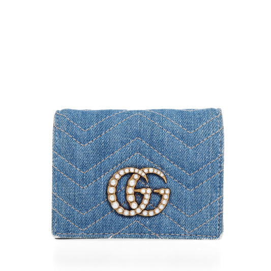 Pre-Owned Gucci GG Marmont Light Blue Denim Wallet 95268986