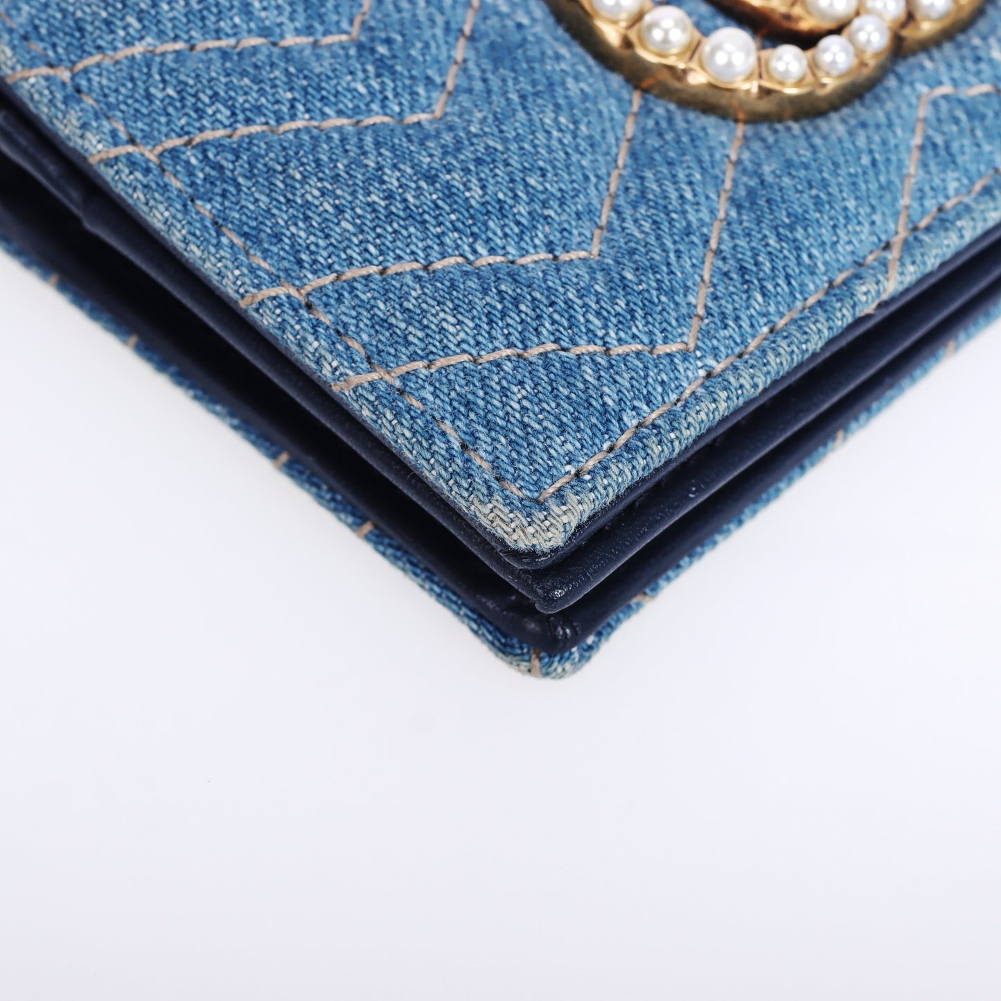 Pre-Owned Gucci GG Marmont Light Blue Denim Wallet 95268986