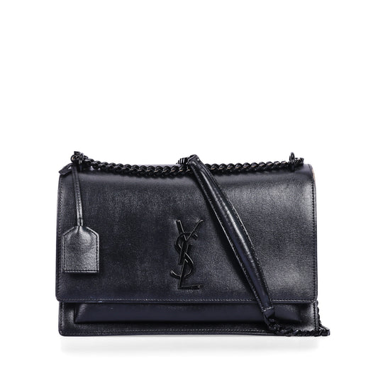 Pre-Owned Saint Laurent Sunset  Black Calfskin Leather Crossbody Bag 95460981