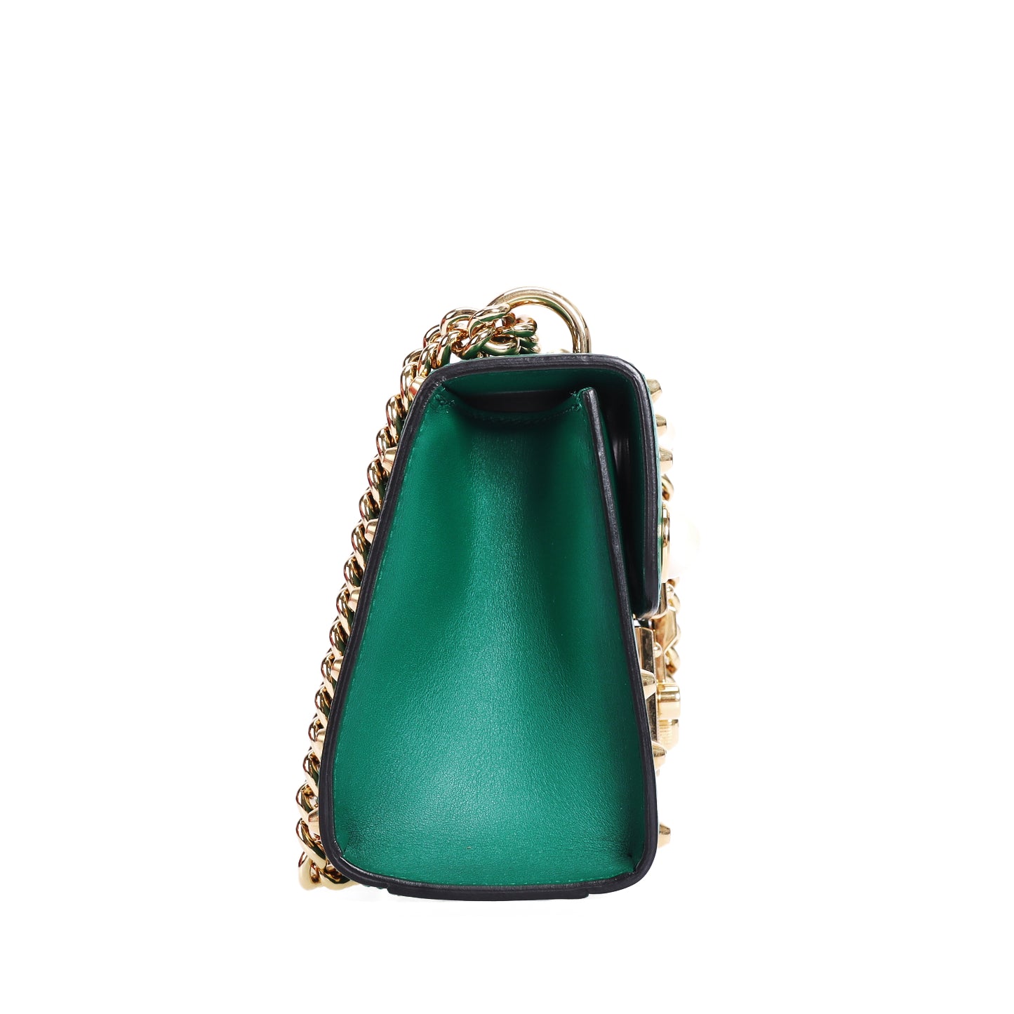 Pre-Owned Gucci Padlock Studded Green Calfskin Shoulder Bag 95549399