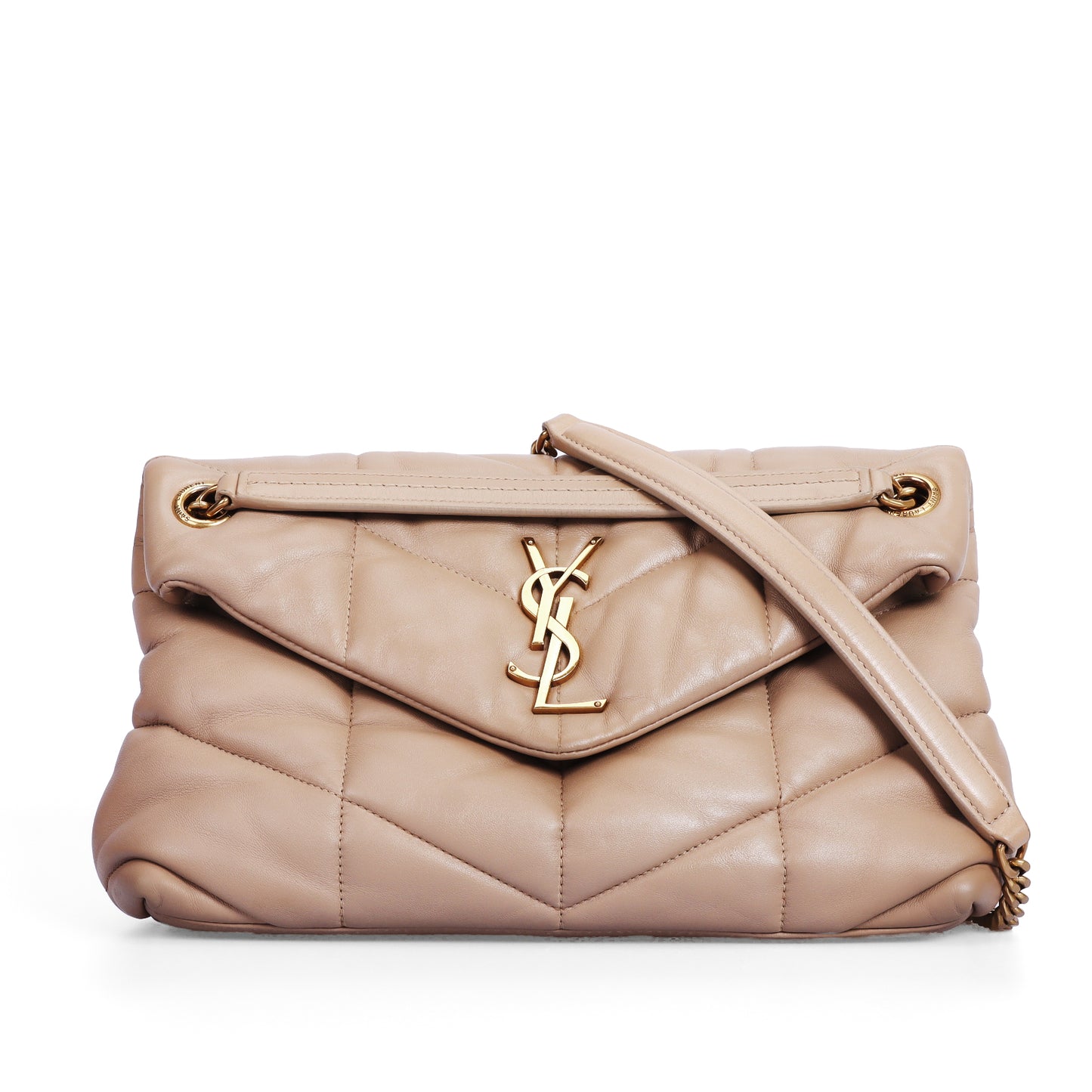 Pre-Owned Saint Laurent Puffer Beige Lambskin Quilted Shoulder Bag 95991625