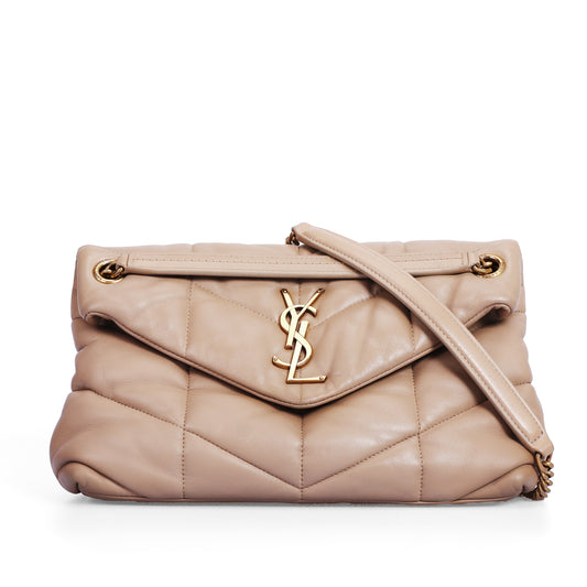 Pre-Owned Saint Laurent Puffer Beige Lambskin Quilted Shoulder Bag 95991625