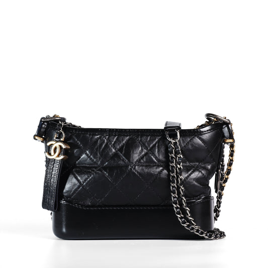 Pre-Owned Chanel Gabrielle Small Black Calfskin Hobo Crossbody Bag 96057263
