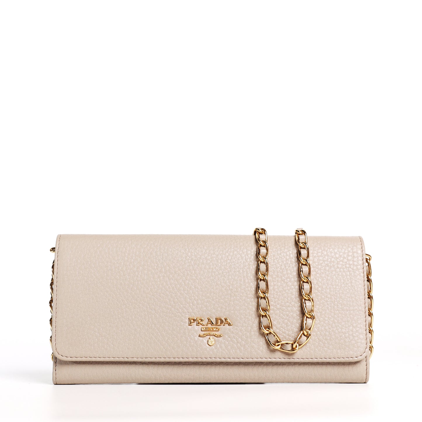 Pre-Owned Prada  Vitello Move Gray Calfskin Leather Wallet On Chain 96174232 L