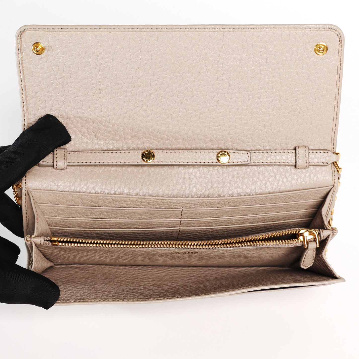 Pre-Owned Prada  Vitello Move Gray Calfskin Leather Wallet On Chain 96174232 L