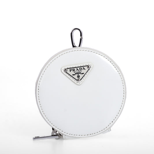 Pre-Owned Prada White Patent Leather Round Coin Purse Small Leather Goods 96948374