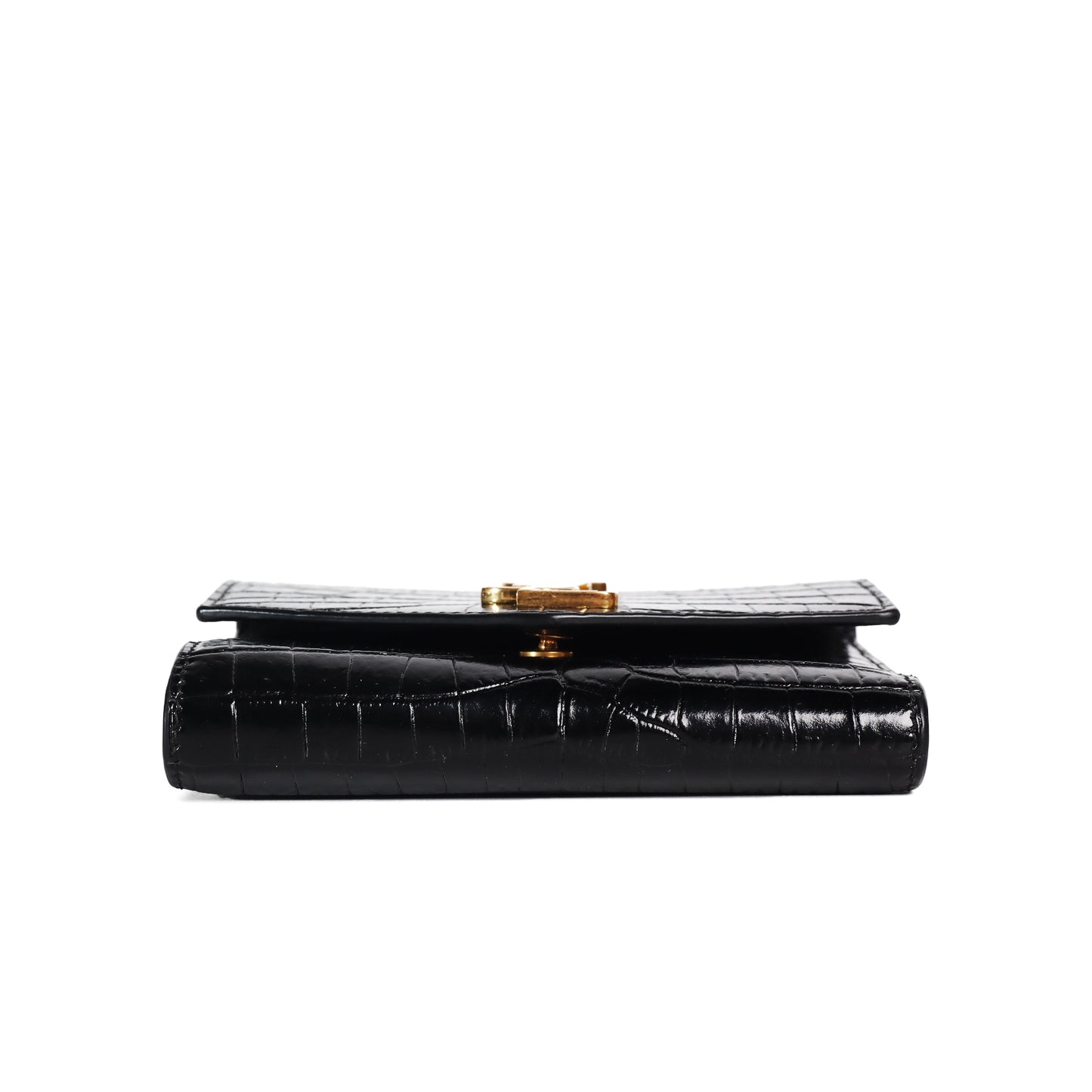 Pre-Owned Saint Laurent Uptown Black Crocodile Embossed Calfskin Compact Wallet 98186803
