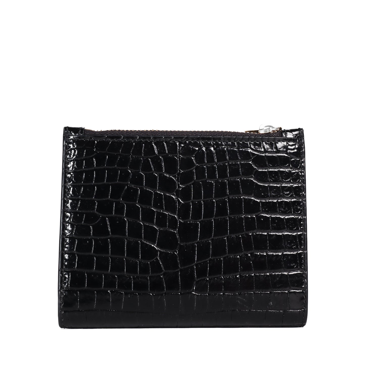 Pre-Owned Saint Laurent Uptown Black Crocodile Embossed Calfskin Compact Wallet 98186803